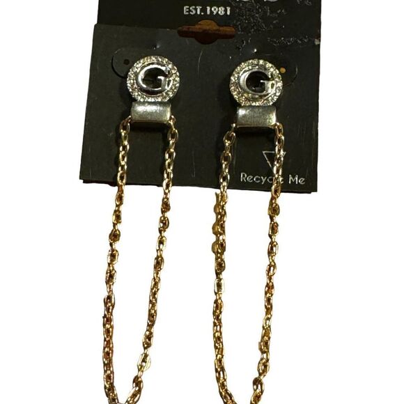 NWT GUESS Gold-Tone Chain Linear 3” Earrings - Picture 2 of 3